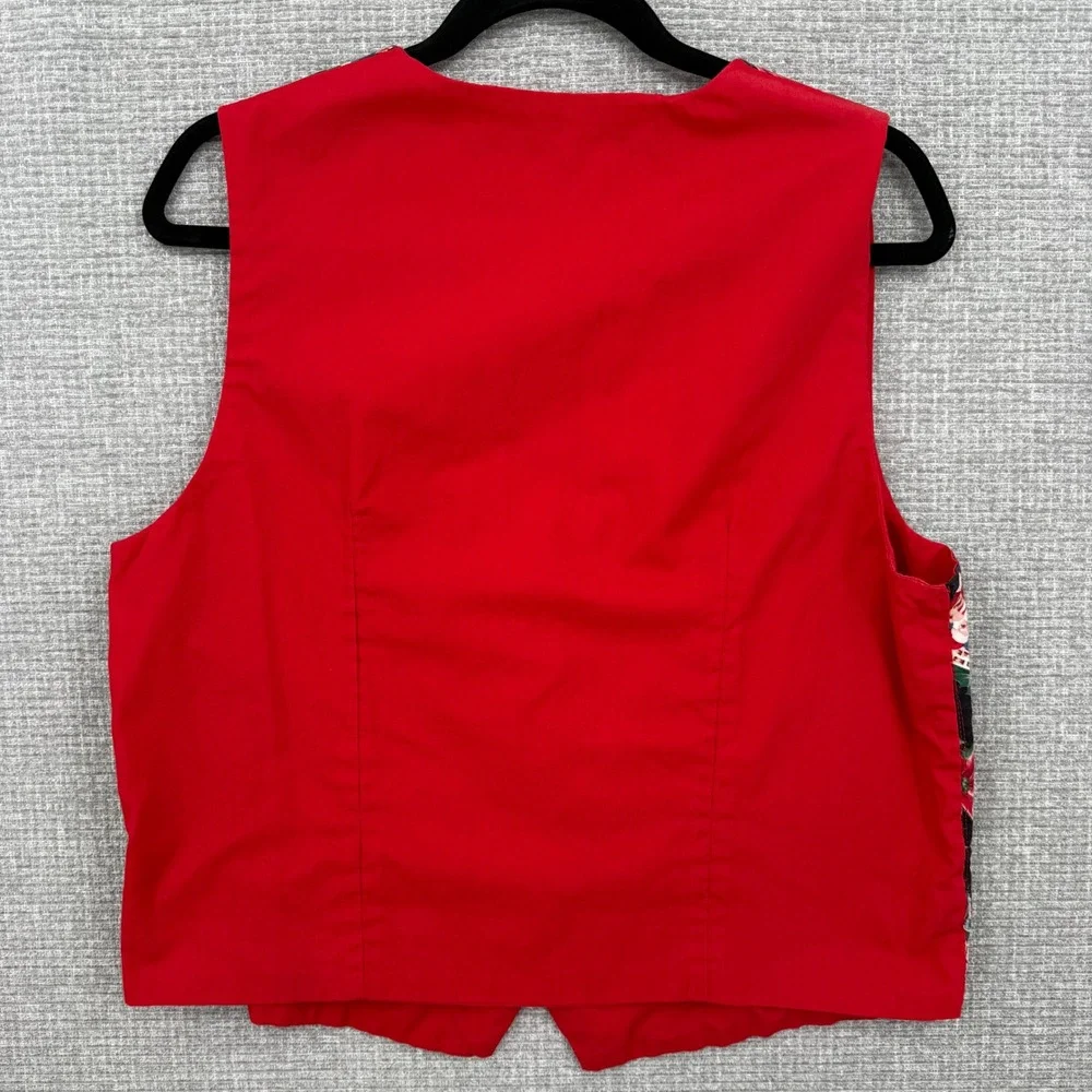 Vtg Men's Novelty Handmade Christmas Vest‎ Santa Claus Poinsettia V-Neck Sz M